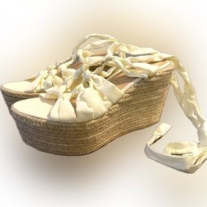 Raul Aparicio, euro 40 or US 9-9.5 women, ribbon ankle wrap platform wedges